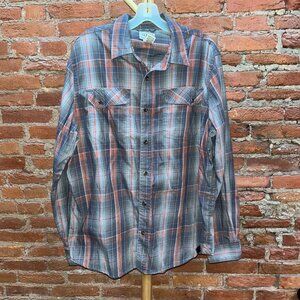 LL Bean Men's L Gray Orange Plaid Long Sleeve Button-Front Shirt 296960